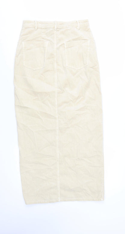 Zara Women Beige Corduroy Midi Pencil Skirt Size S High Rise