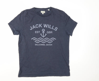 Jack Wills Men's Navy Graphic Print Crew Neck T-Shirt Size M