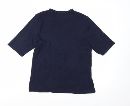TIGI Women Blue Ruffle Trim Cotton Short Sleeve T-Shirt Size 10/12