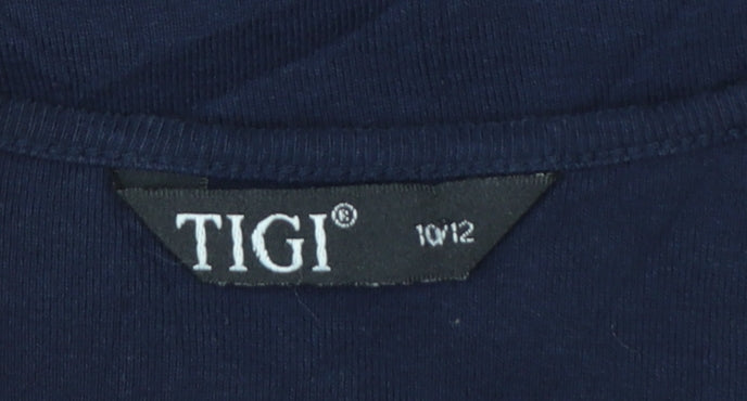 TIGI Women Blue Ruffle Trim Cotton Short Sleeve T-Shirt Size 10/12