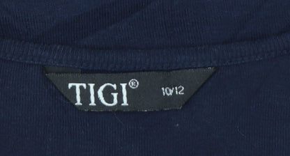 TIGI Women Blue Ruffle Trim Cotton Short Sleeve T-Shirt Size 10/12