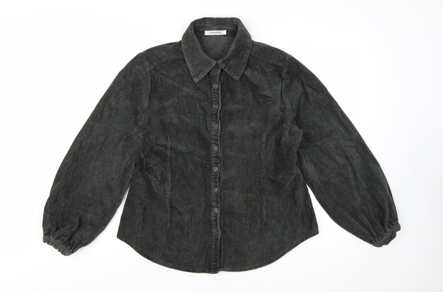 Glamorous Women's Black Corduroy Button-Up Shirt UK 14