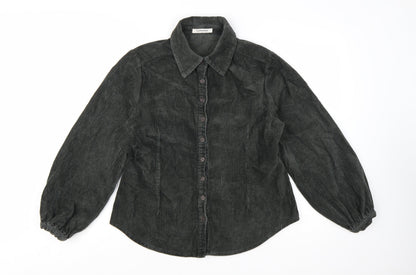 Glamorous Women's Black Corduroy Button-Up Shirt UK 14