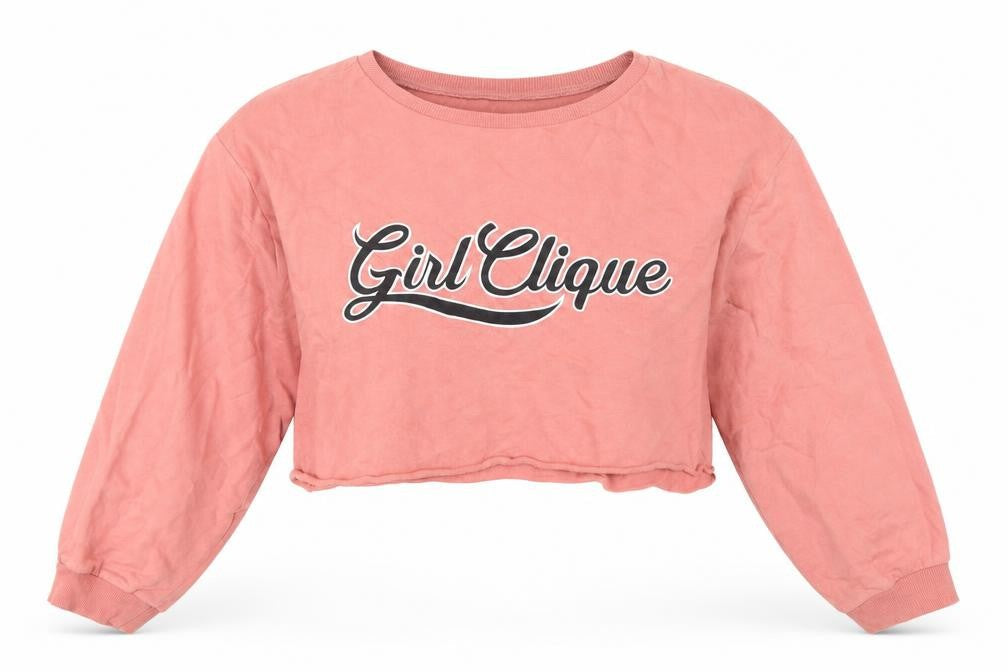 H&M Divided Women Pink Crop Pullover Sweatshirt L - Girl Clique Graphic