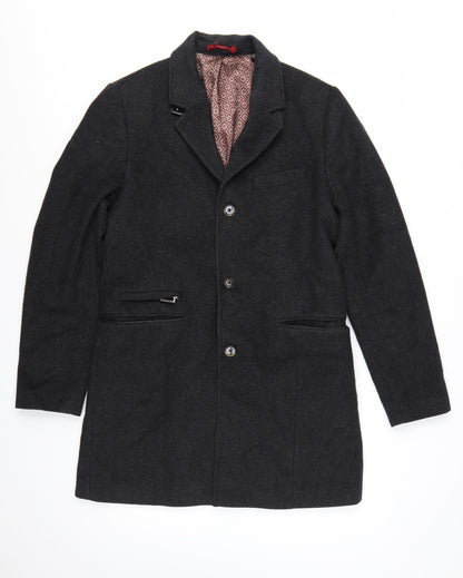 Ted Baker Men's Black Wool Cashmere Blend Mid-Length Overcoat Size M