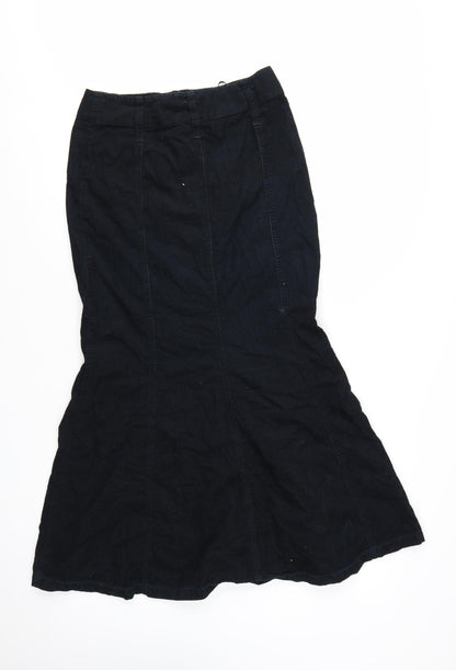 Next Women’s Black Cotton Corduroy Midi Flared Skirt Size 8