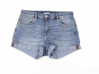 H&M Women Blue High Rise Denim Hot Pants Shorts Size 10