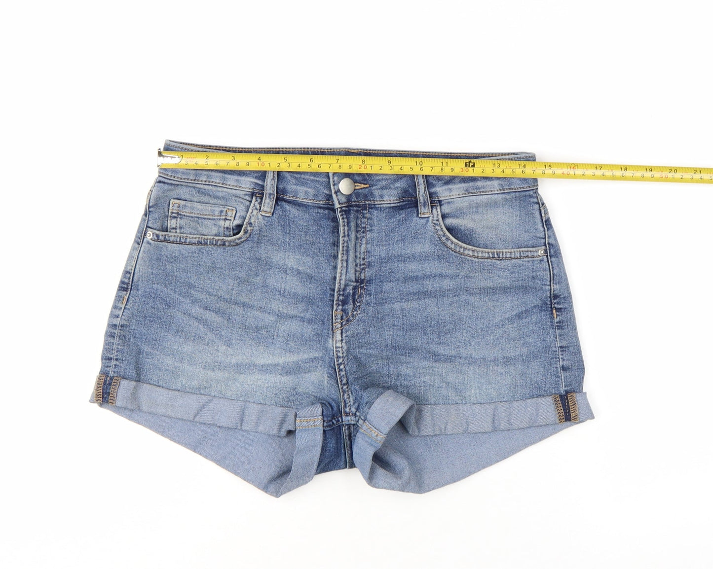 H&M Women Blue High Rise Denim Hot Pants Shorts Size 10