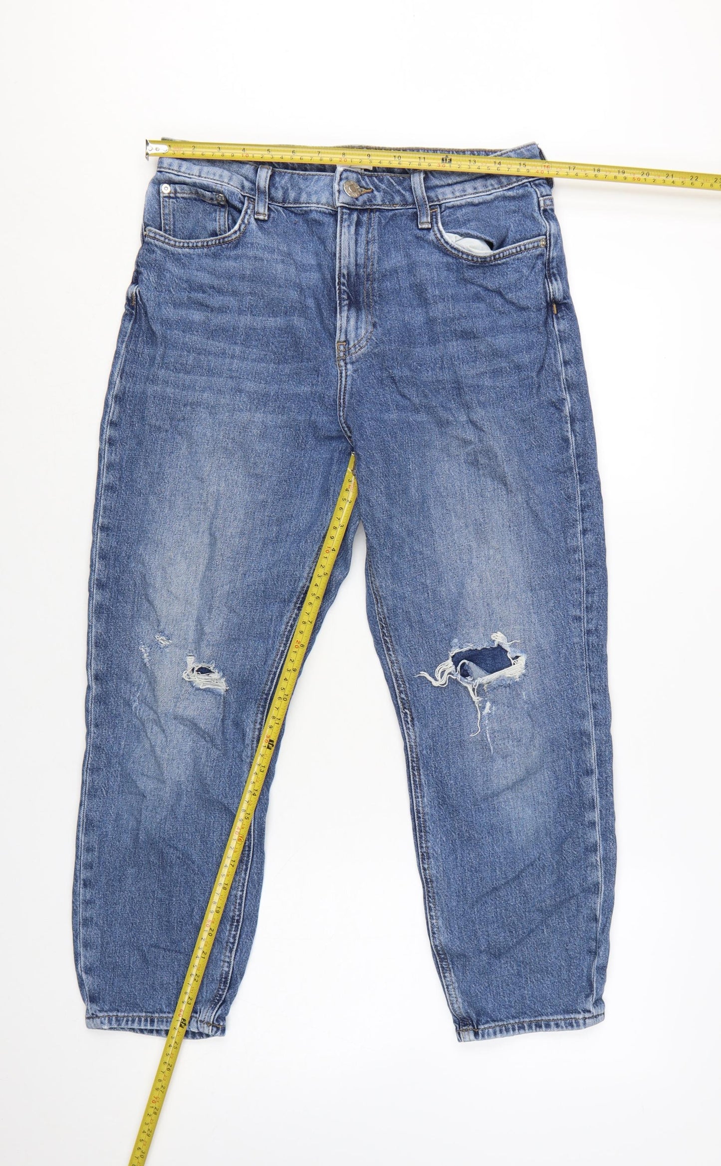 River Island Women's Blue Distressed Boyfriend Jeans Size 14 Relaxed Fit