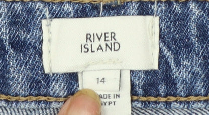 River Island Women's Blue Distressed Boyfriend Jeans Size 14 Relaxed Fit