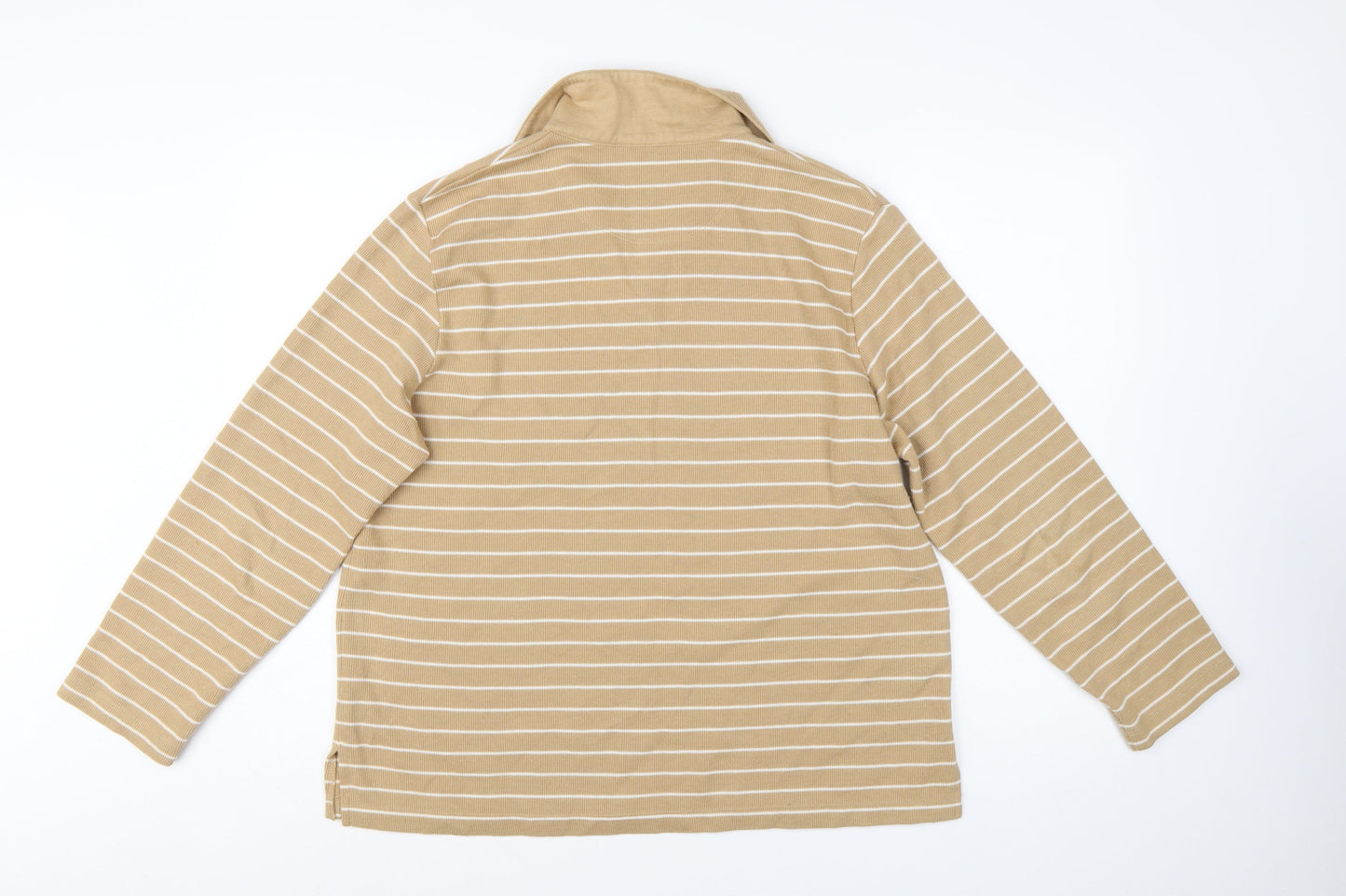 Carolyn Taylor Women Beige Striped Collared Long Sleeve Cotton Blend Top M