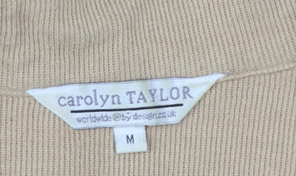 Carolyn Taylor Women Beige Striped Collared Long Sleeve Cotton Blend Top M