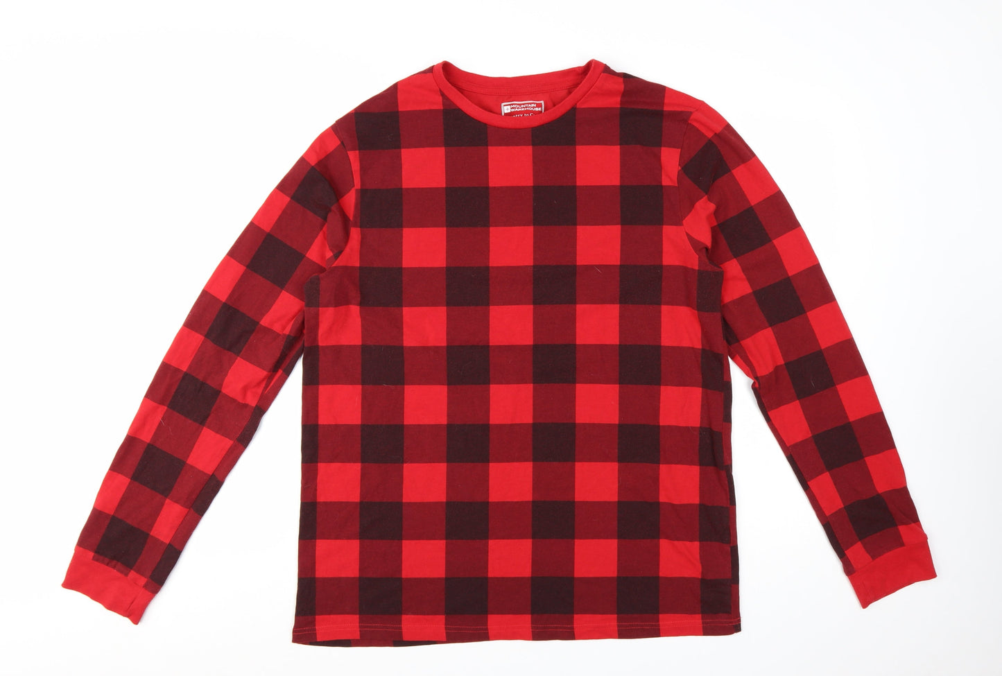 Mountain Warehouse Men's Red Check Long Sleeve Cotton Blend T-Shirt L