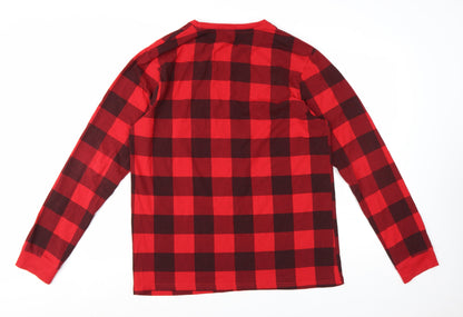 Mountain Warehouse Men's Red Check Long Sleeve Cotton Blend T-Shirt L