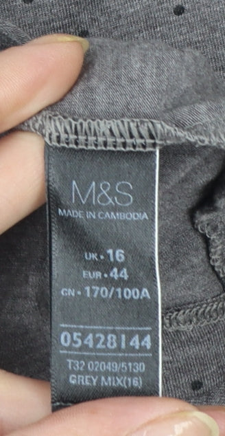 Marks and Spencer Women's Grey Polka Dot Long Sleeve Jersey T-Shirt UK 16