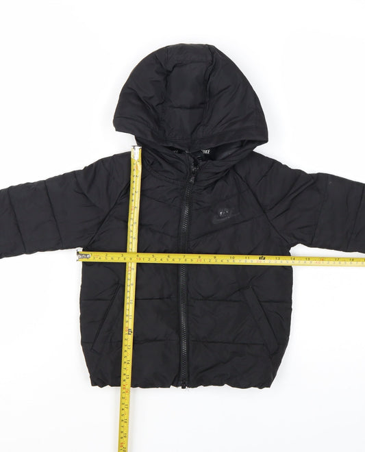 Nike Boys Black Hooded Puffer Jacket 2-3 Years Winter Full Zip
