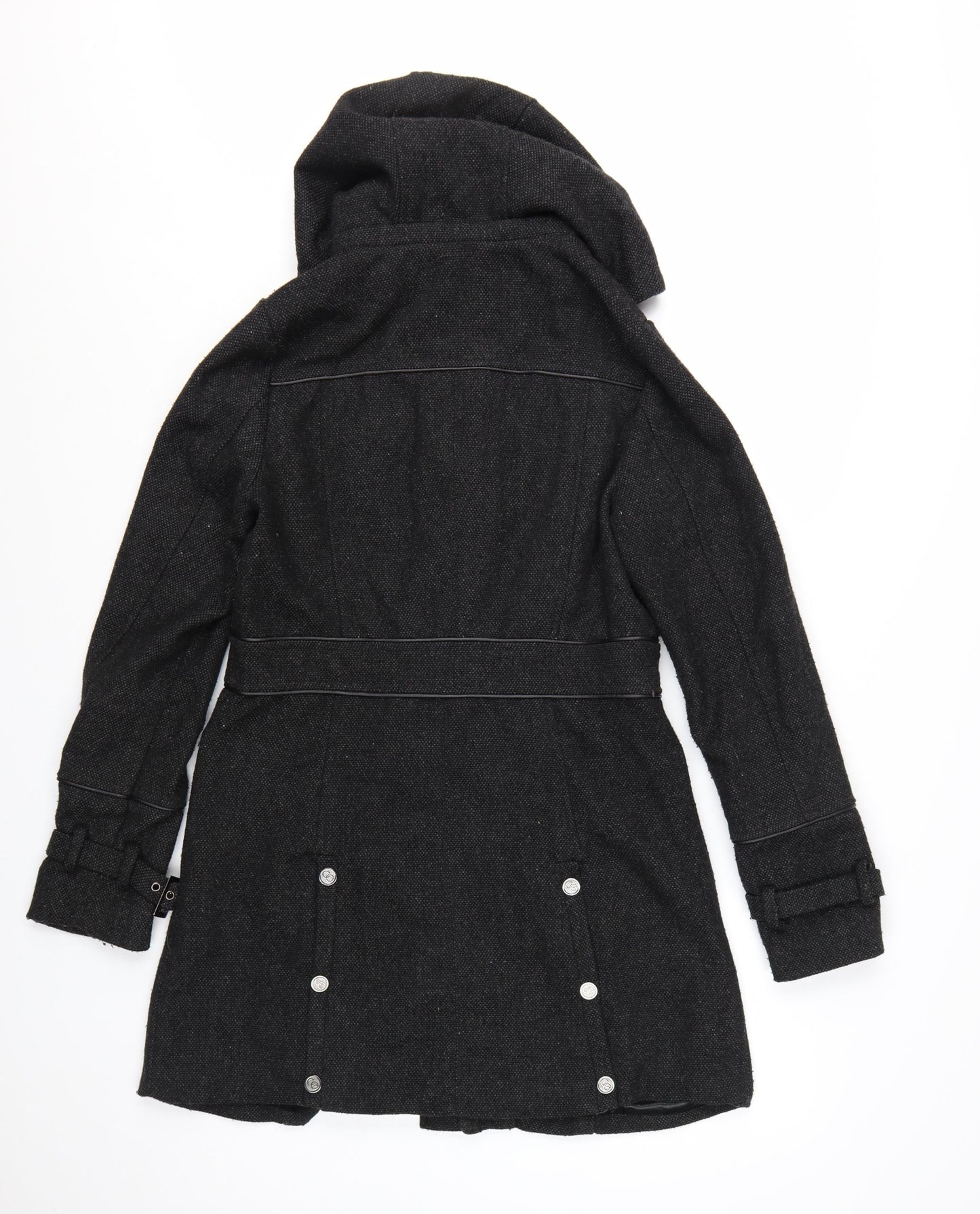 Coogi Women's Black Wool Military Hooded Long Coat Size M