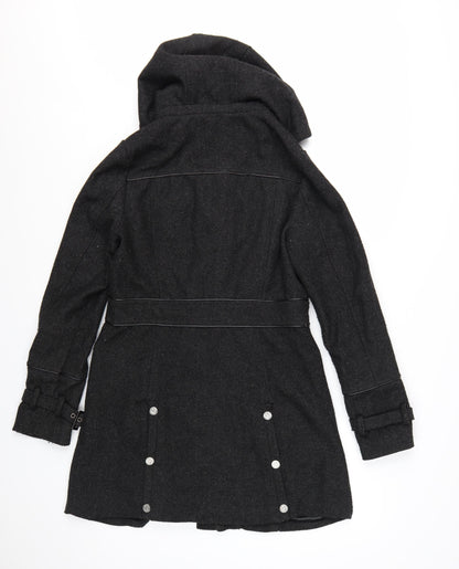Coogi Women's Black Wool Military Hooded Long Coat Size M