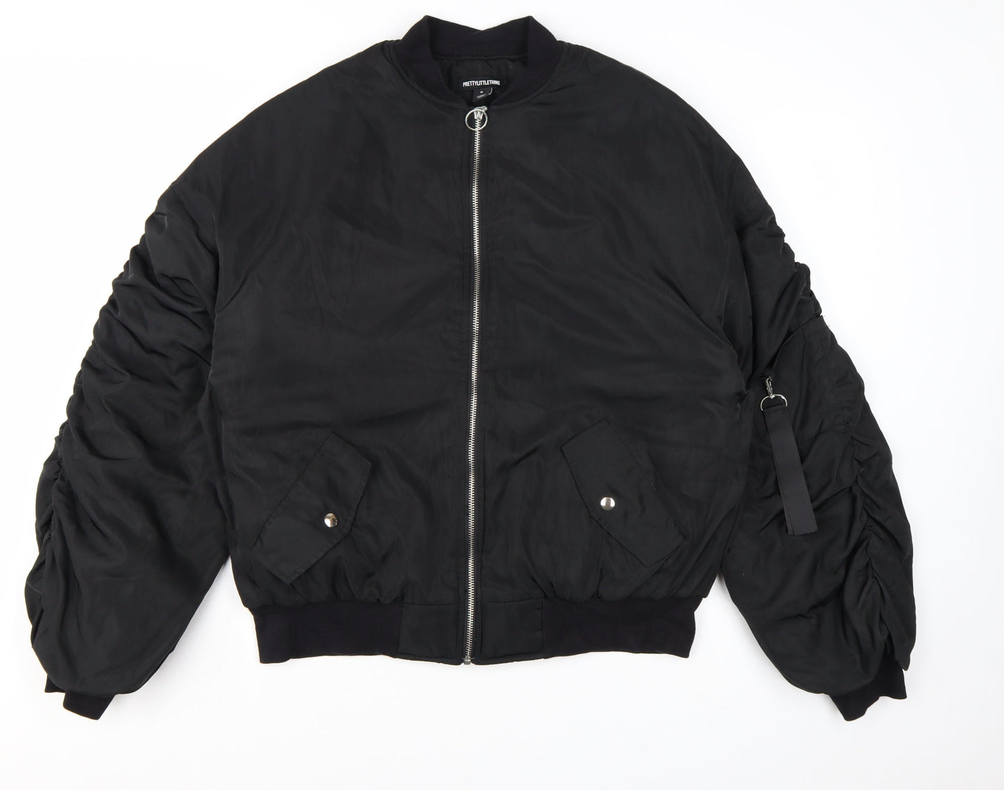 PrettyLittleThing Women's Black Bomber Jacket Size M Zip Pockets