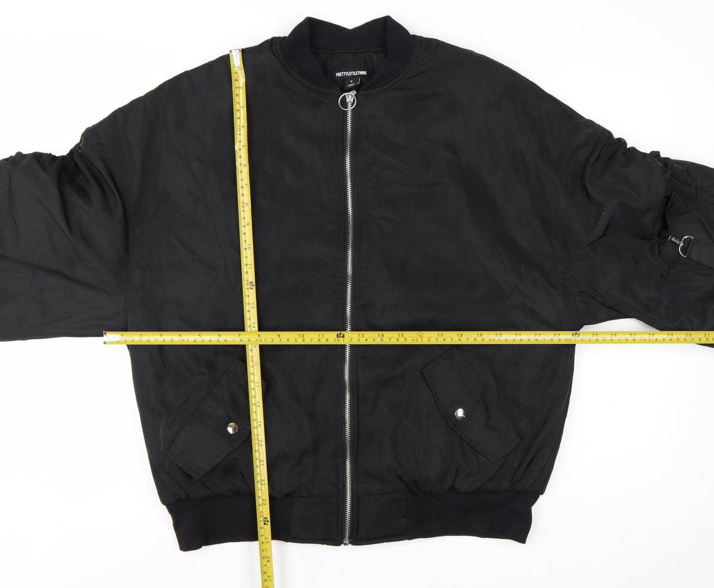 PrettyLittleThing Women's Black Bomber Jacket Size M Zip Pockets