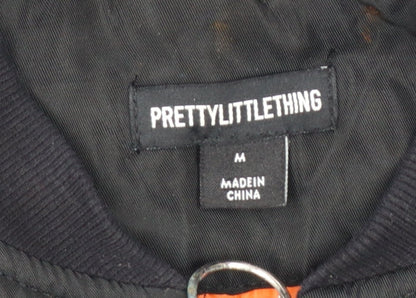 PrettyLittleThing Women's Black Bomber Jacket Size M Zip Pockets