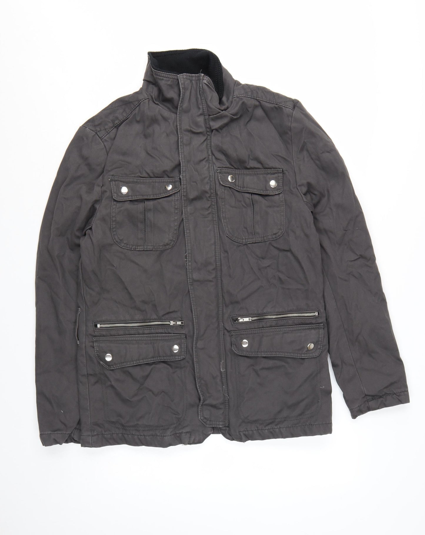 H&M Men's Black 38 Regular Cotton Military Jacket