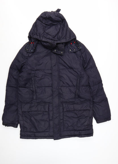 Lands' End Men's Blue Hooded Down Puffer Coat M 38in Winter Jacket