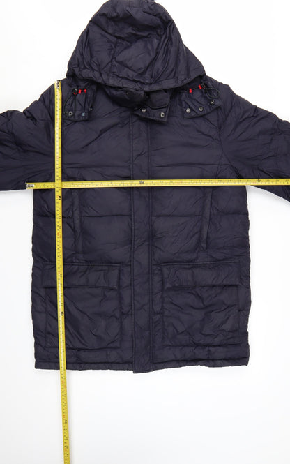Lands' End Men's Blue Hooded Down Puffer Coat M 38in Winter Jacket