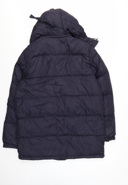Lands' End Men's Blue Hooded Down Puffer Coat M 38in Winter Jacket