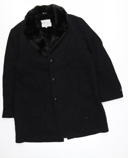 The Men's Store at Sears Men's Black Wool Overcoat 42 Regular Faux Fur Collar