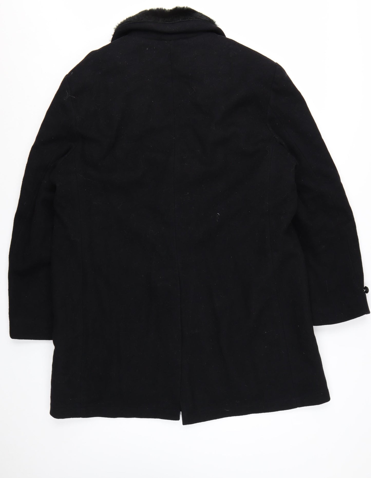 The Men's Store at Sears Men's Black Wool Overcoat 42 Regular Faux Fur Collar