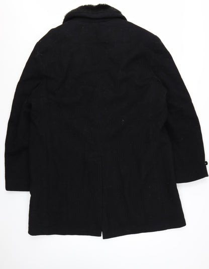 The Men's Store at Sears Men's Black Wool Overcoat 42 Regular Faux Fur Collar