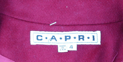 CAPRI Womens Red Wool Long Overcoat Size 8 Classic Style