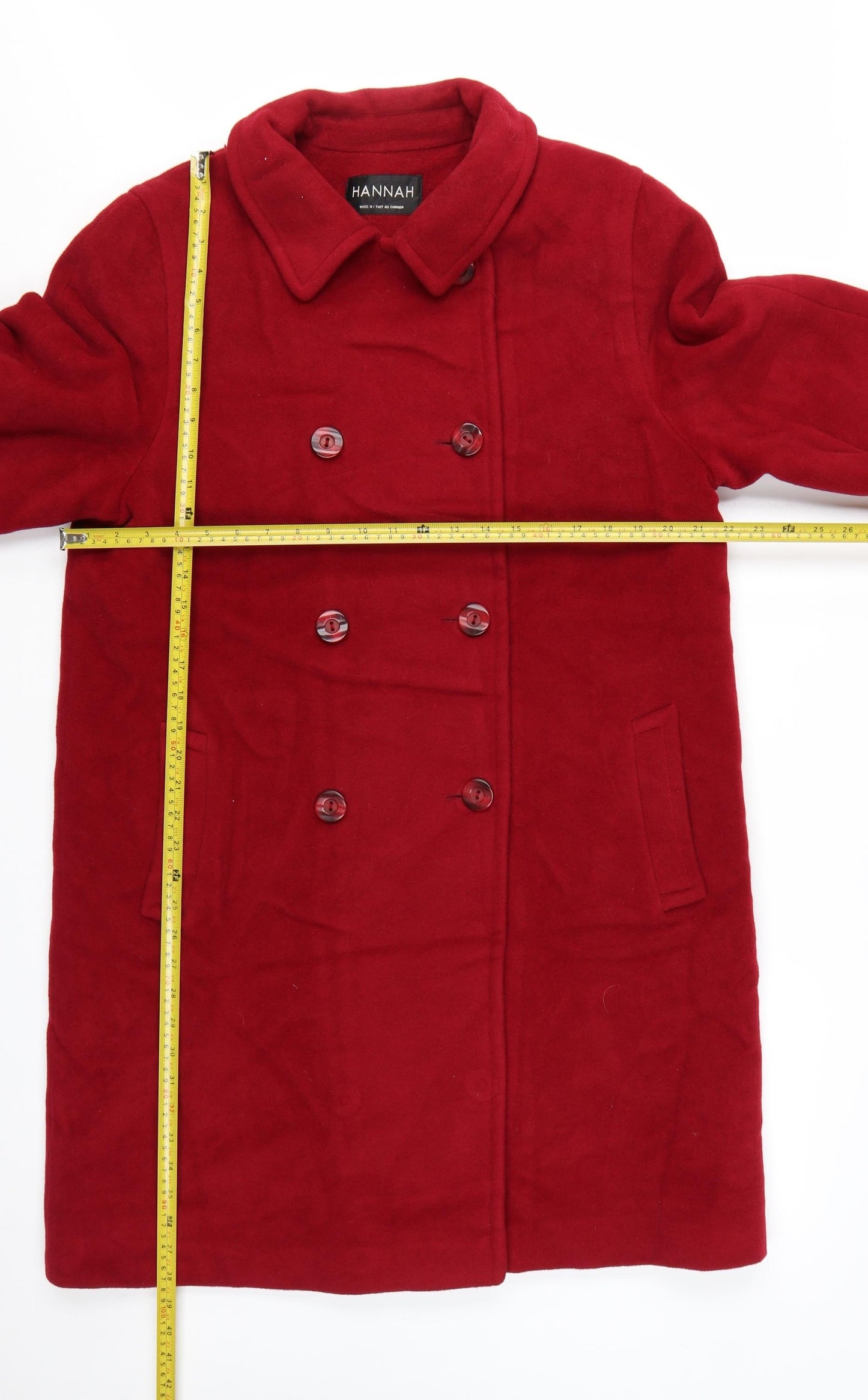 Hannah Women's Red Wool Alpaca Blend Long Overcoat Size 12
