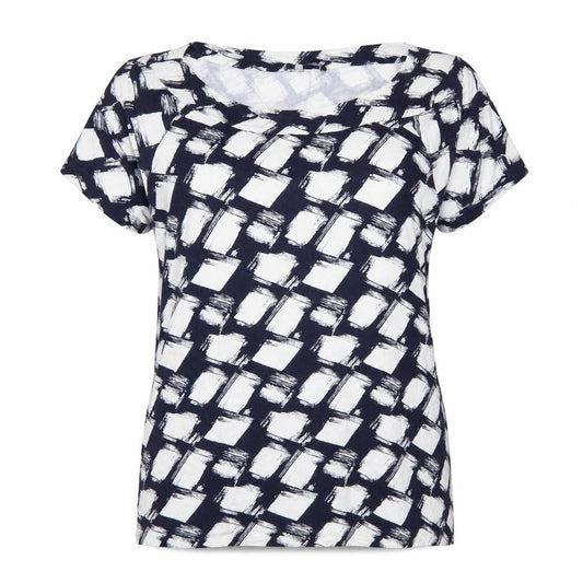 Front view of Roman Women’s Blue White Geometric Jersey Plus, size UK 26, T-Shirt
