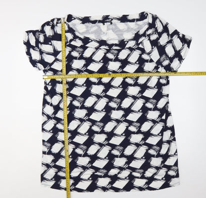 Roman Women’s Blue White Geometric Jersey Plus Size 26 T-Shirt