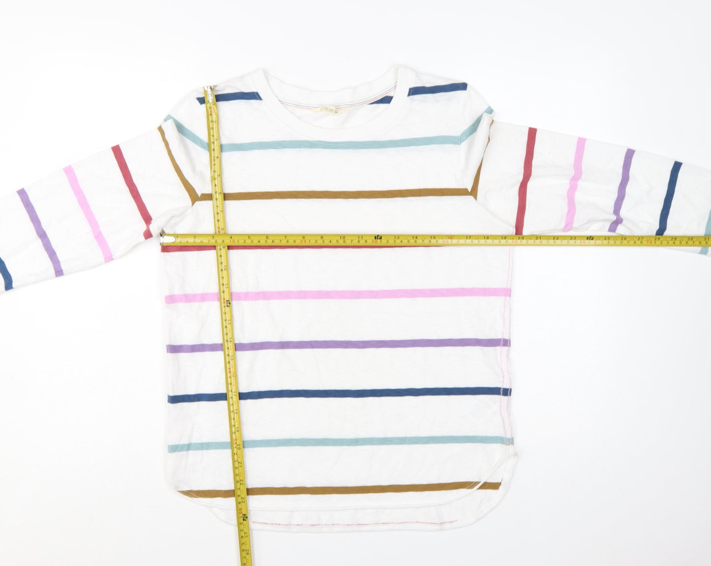 White Stuff Women's Multicoloured Stripe Cotton Long Sleeve T-Shirt Size 14
