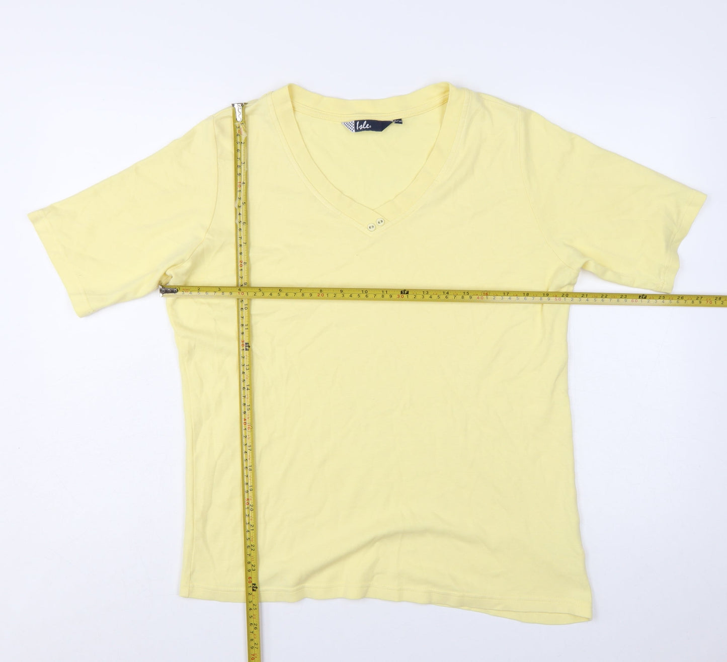 Isle Womens Yellow V-Neck Cotton Short Sleeve Basic T-Shirt Size L 18-20