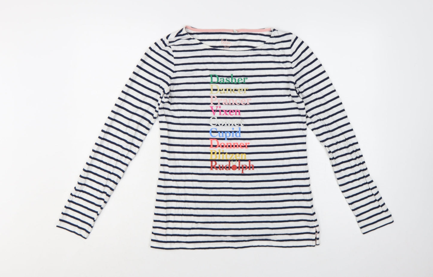 Boden Women's White Navy Striped Long Sleeve Christmas T-Shirt UK 10