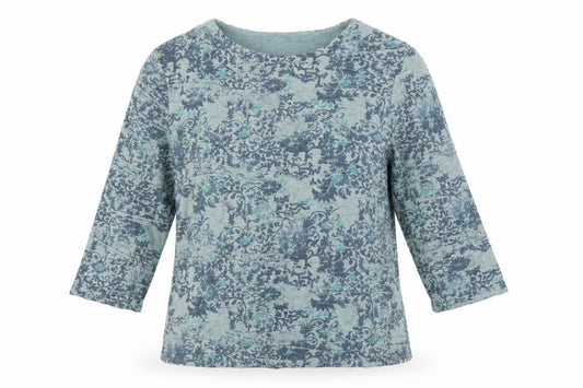 Honor Millburn Womens Blue Floral 3/4 Sleeve Cotton Blend T-Shirt Size 12