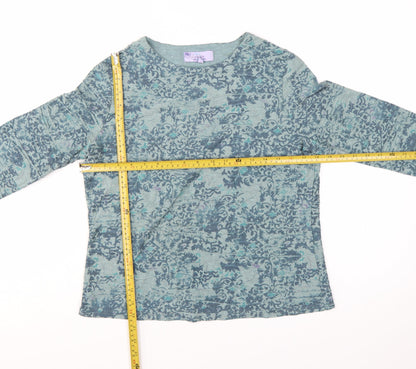 Honor Millburn Womens Blue Floral 3/4 Sleeve Cotton Blend T-Shirt Size 12