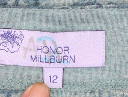 Honor Millburn Womens Blue Floral 3/4 Sleeve Cotton Blend T-Shirt Size 12