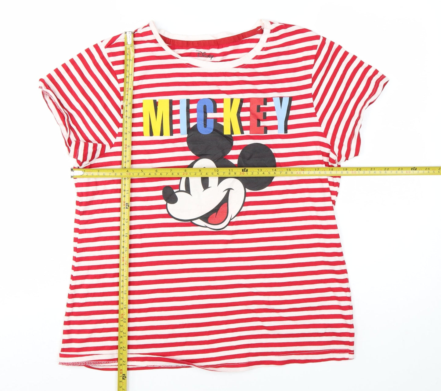 Disney Womens Red Striped Mickey Mouse Cotton T-Shirt Size M