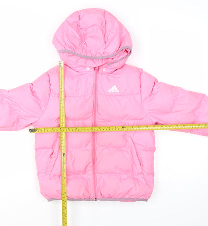 adidas Girls Pink Puffer Jacket 7 Years Hooded Lined Winter Coat
