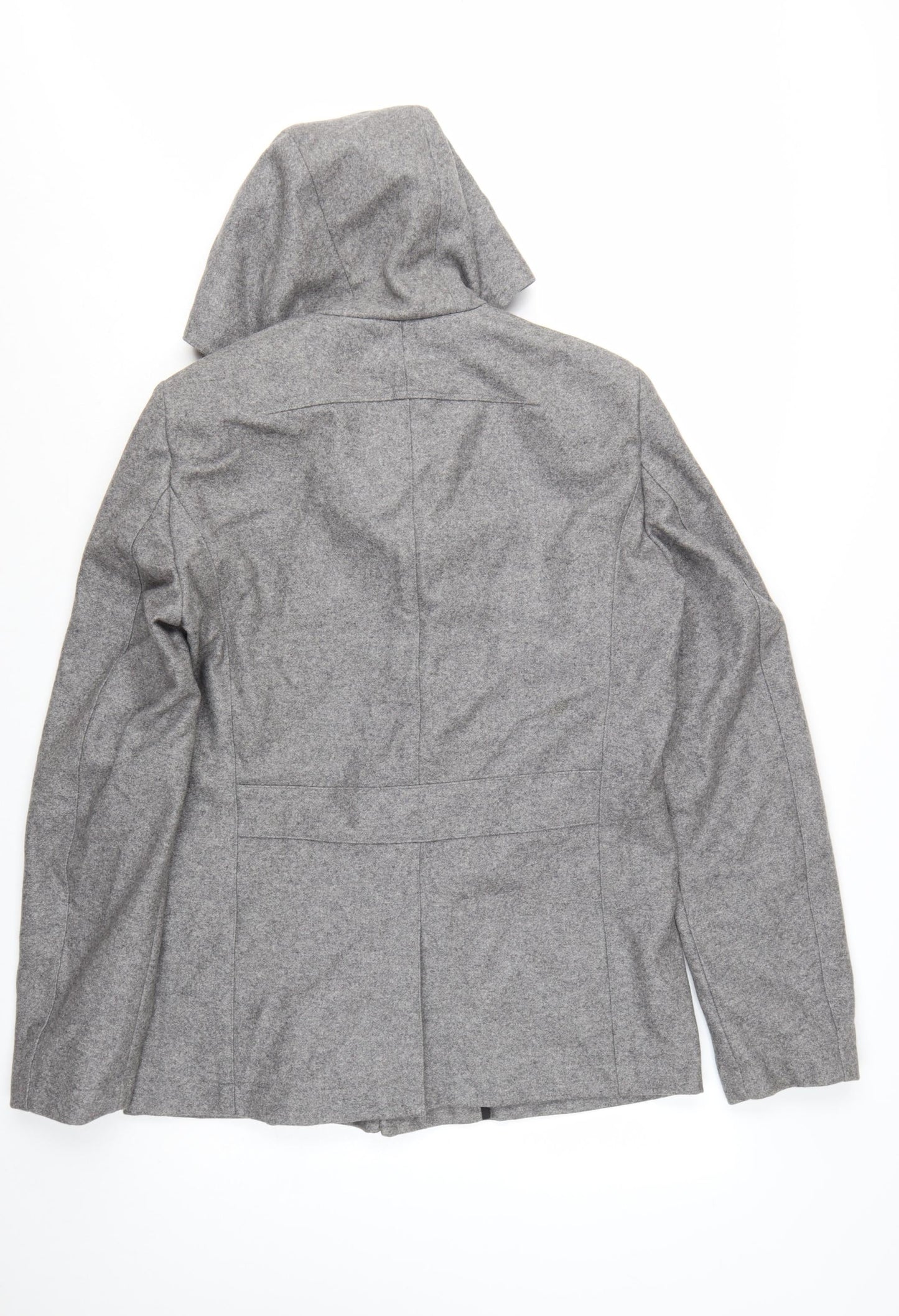 Reiss Men's Grey Wool Hooded Overcoat L 42in Lined Button Casual