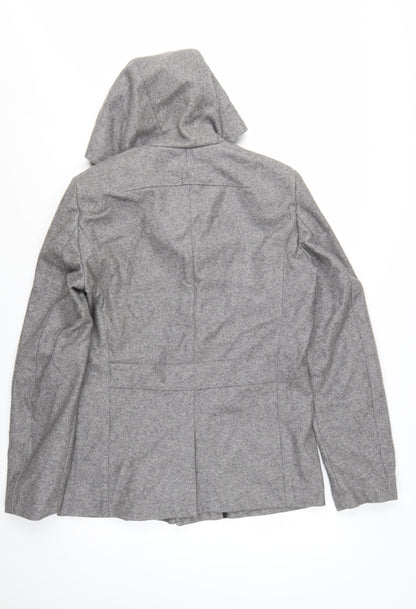 Reiss Men's Grey Wool Hooded Overcoat L 42in Lined Button Casual