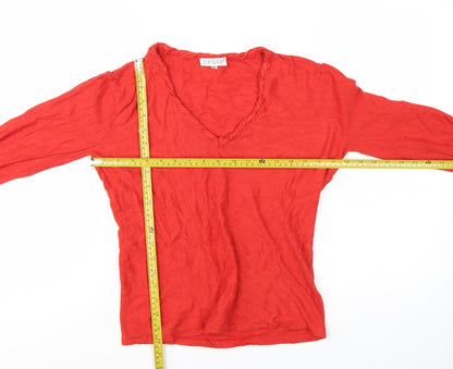 Topshop Women's Red V-Neck Long Sleeve Cotton Jumper Size 12