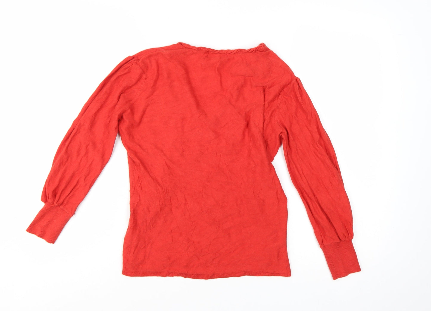 Topshop Women's Red V-Neck Long Sleeve Cotton Jumper Size 12