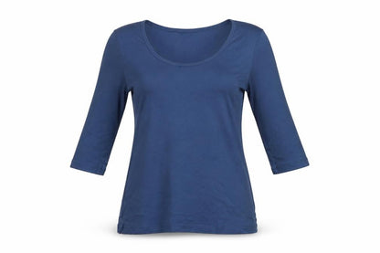 Whistles Women Blue 3/4 Sleeve Scoop Neck Cotton T-Shirt Size M