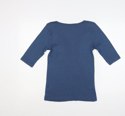 Whistles Women Blue 3/4 Sleeve Scoop Neck Cotton T-Shirt Size M